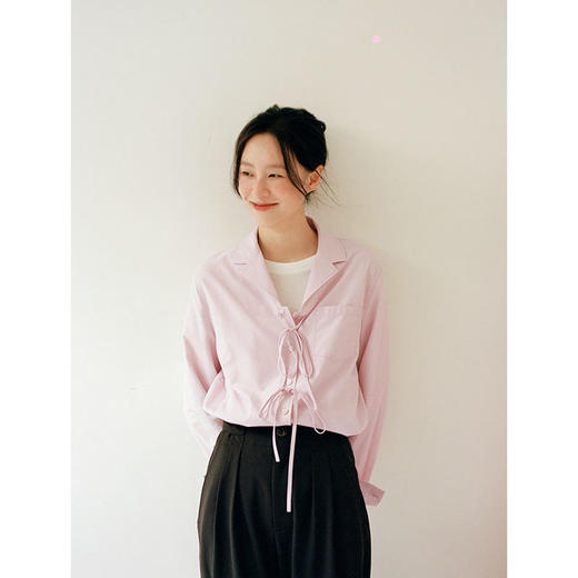Even Vintage | 神仙面料 原创设计感通勤简约v领系带宽松衬衫女 商品图2
