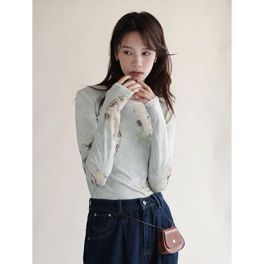 Even Vintage | 诗意写秋 原创柔和气质唯美印花修身叠穿打底衫女 商品图3