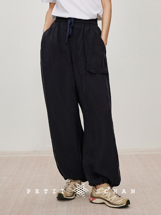PETIT SCHAN小闪 CLO#345 black but not black  似黑非黑 进口重磅铜氨丝抽绳灯笼裤 商品图0