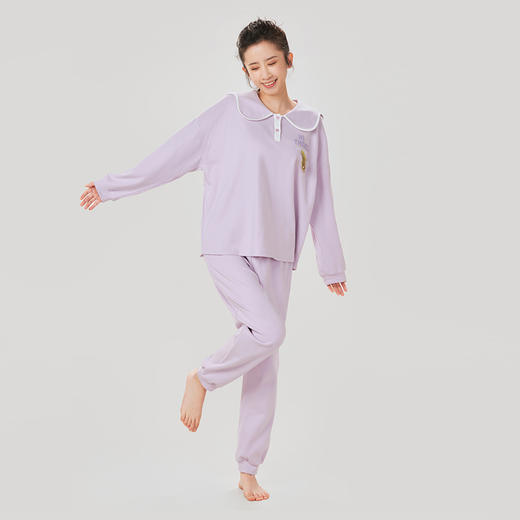 都市丽人40支CVC双面女士棉质薄款长袖长裤类家居服套装LH32L6 商品图1