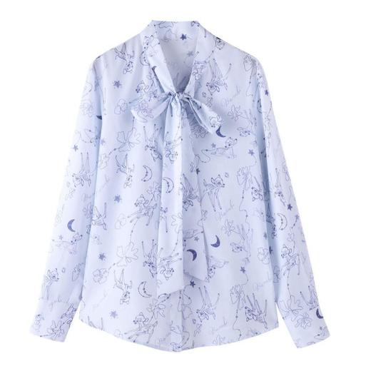 百姿 秋意微凉印花蝴蝶结衬衣2023早秋新款气质长袖衬衫女231243 商品图4