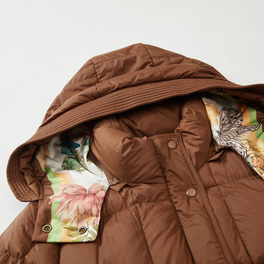 谜底中长款羽绒服女2023秋新款时尚花色拼接连帽面包服233MY1021 商品图3