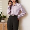 百姿 娃娃领长袖衬衫2023春季新款撞色直筒单排扣百搭雪纺衬衣女 商品缩略图2
