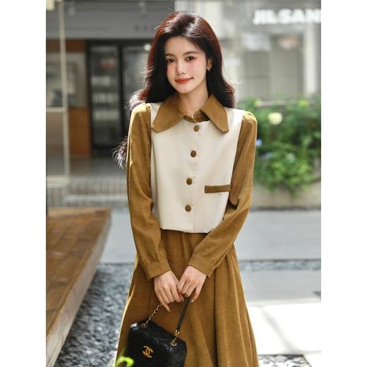 【连衣裙套装】秋冬韩版轻熟风套装  马甲衬衫长裙两件套  知性文艺风 商品图3