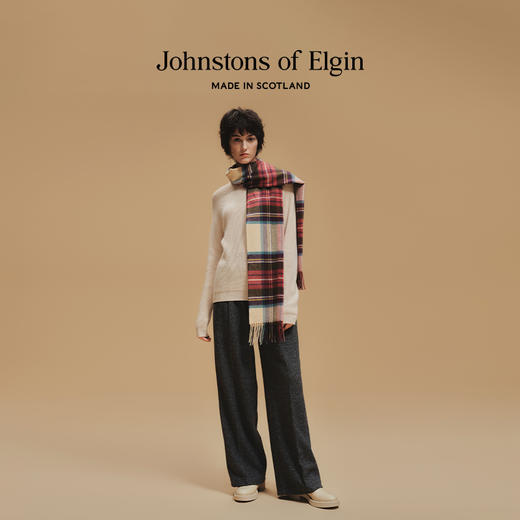 Johnstons of Elgin经典纯羊绒宽幅围巾 格纹 商品图3