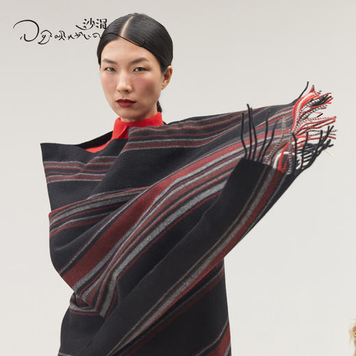 羊绒条纹相间流苏披肩SJF95P513W 商品图2