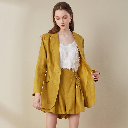 欧芮儿2018秋装新款女装宽松长袖外套女中长款短裤时尚套装 商品图0