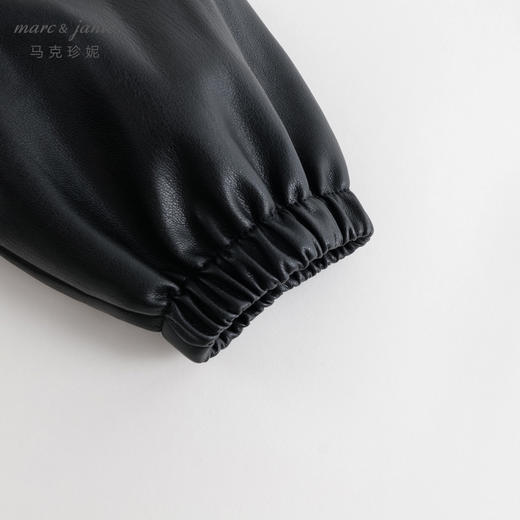 马克珍妮女童时尚泡泡袖皮衣夹克 儿童外套春秋款上衣241078 商品图4