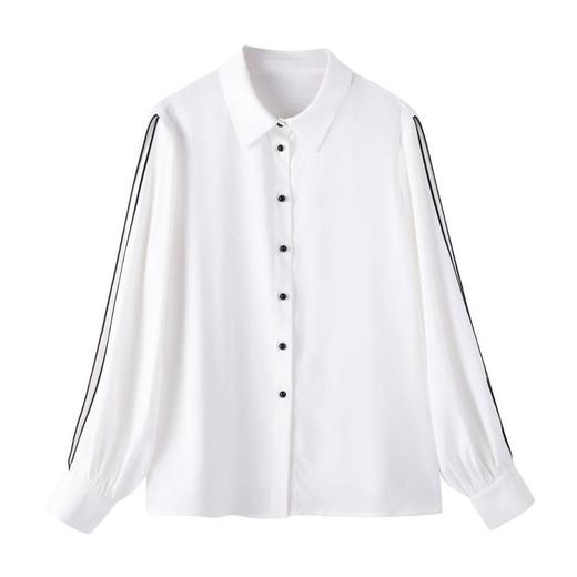 百姿 撞色灯笼袖长袖衬衫女2023秋季新款优雅宽松百搭上衣231244 商品图4