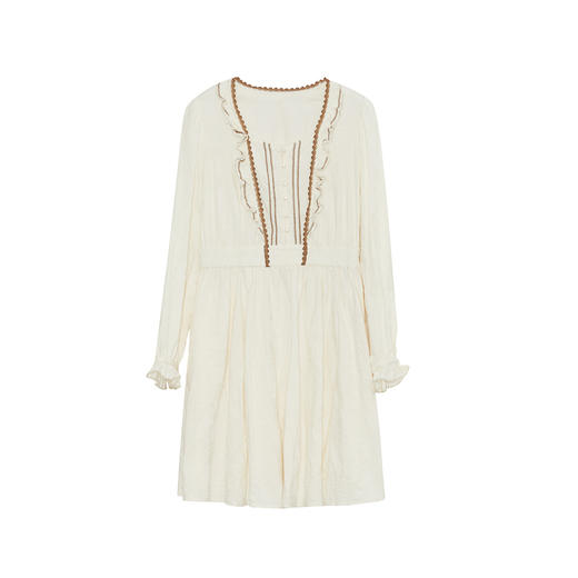 谜底纯棉连衣裙长袖女2023秋新款时尚气质X型收腰中长裙233ML1115 商品图4