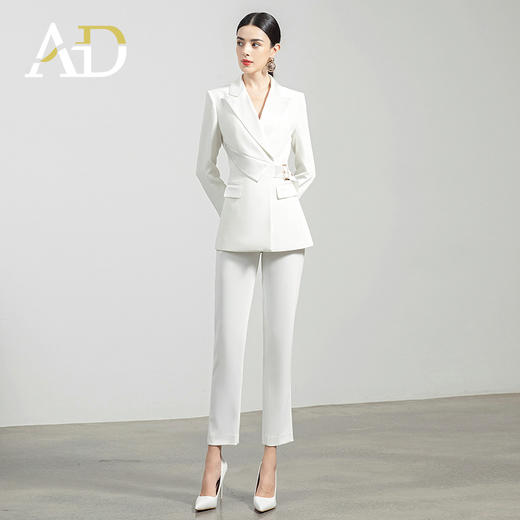 AD高端白色职业装气质女神范套装女秋季收腰系带设计感西服套裤 商品图1