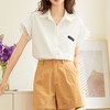 百姿 纯棉拼接短袖衬衫2023春夏新款韩版简约百搭小个子通勤小衫 商品缩略图0