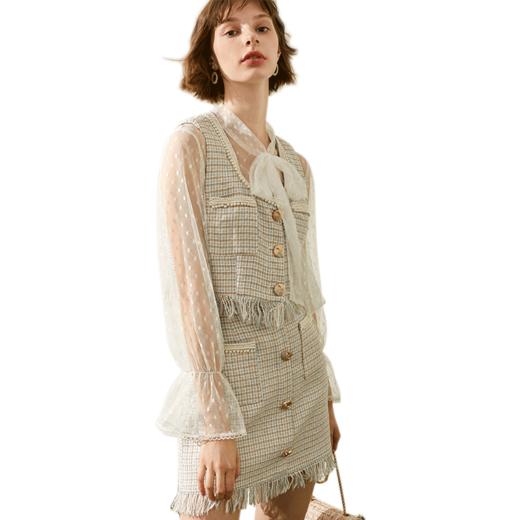 欧芮儿2019秋新蕾丝格子上衣+流苏半身裙两件套小香风时尚套装 商品图3