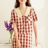 百姿 娃娃领格纹短袖衬衫女2023春夏新款复古千鸟格开衫上衣女 商品缩略图0
