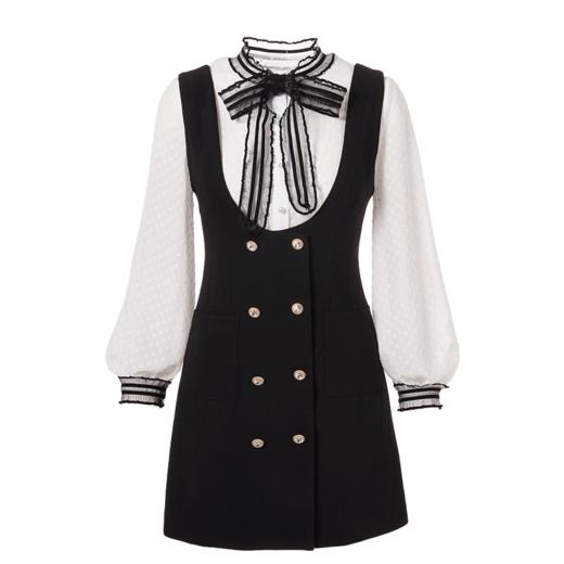 欧芮儿秋女 2018套 两件套灯笼袖波点雪纺衫背带裙中长 商品图3