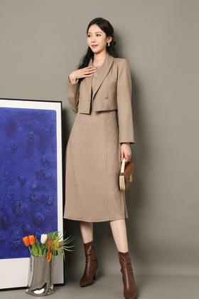 Le Malene 卡其色知性简约西装背心连衣裙套装 16890