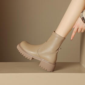 纯色简约，厚底粗跟短筒靴XDD-1819F