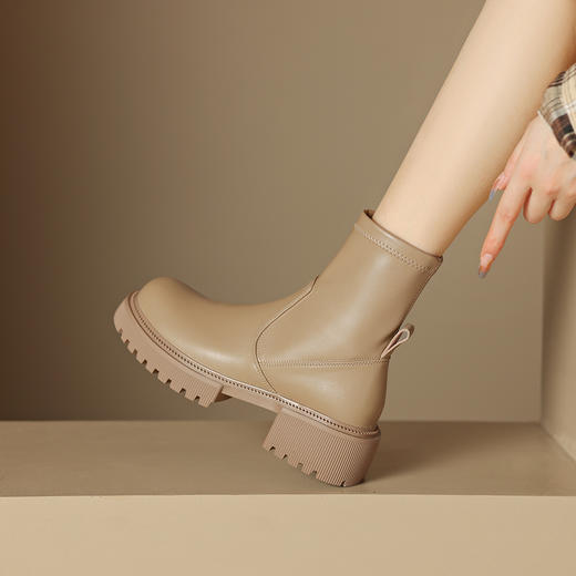 纯色简约，厚底粗跟短筒靴XDD-1819F 商品图0