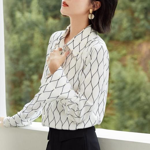 百姿 喇叭袖衬衫女2023秋季新款品牌女装减龄漂亮洋气小衫钉珠衬衣 商品图1