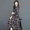 秋季新款，长袖裙时尚气质长袖中长款黑底粉花A字裙印花连衣裙QYM-TYH-231347-Y 商品缩略图1