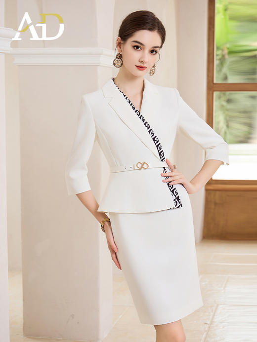 AD接拼职业装裙子女白色连衣裙假两件工作服收腰七分袖工装 商品图2