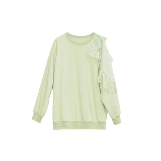 谜底中长款卫衣女2023秋款时尚浪漫荷叶边圆领宽松长袖233MV1053 商品图4