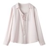 百姿 气质V领抽褶长袖衬衫2023秋季新款小众蝴蝶结雪纺衫女231226 商品缩略图4