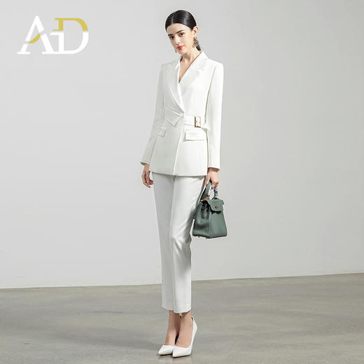 AD高端白色职业装气质女神范套装女秋季收腰系带设计感西服套裤 商品图2