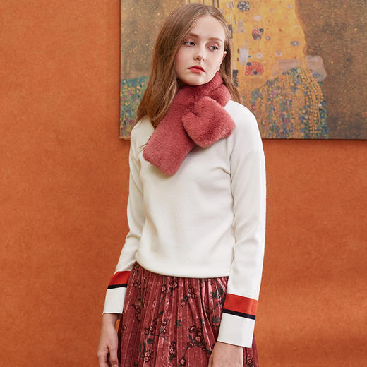 欧芮儿欧芮儿2017冬装撞色宽松长袖白色毛衣女秋冬 商品图1