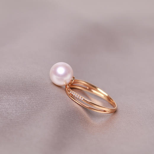 美裕 金18K海水珍珠戒指 8-8.5mm白 无暇 正圆 级强光104366 商品图6