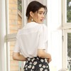 百姿 新款纯色直筒型泡泡袖雪纺衫娃娃领单排扣开衫短袖 商品缩略图3