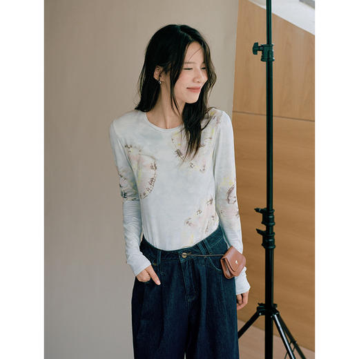 Even Vintage | 诗意写秋 原创柔和气质唯美印花修身叠穿打底衫女 商品图2