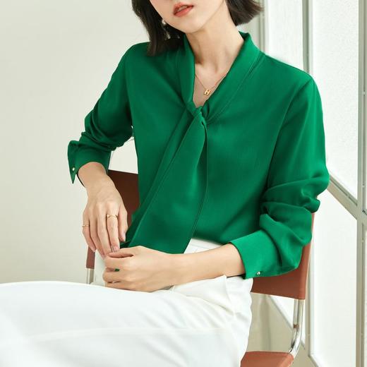 百姿 蝴蝶结衬衫女2023春季新款时尚女装都市通勤OL纯色长袖上衣女 商品图2