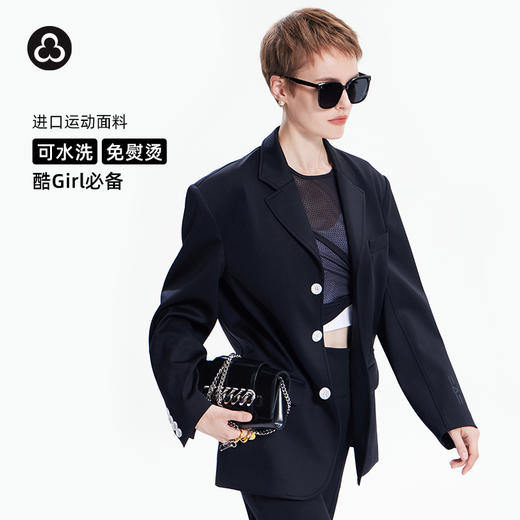 TITIKA秋季纯黑运动西装女休闲奢华空气感免烫外套oversized71100 商品图0