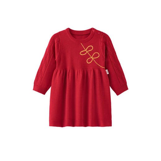 英氏女童国潮连衣裙秋季新中式喜庆羊毛保暖连衣裙 商品图4