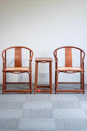 红桥红 家具严选  缅甸花梨(大果紫檀） 【藤面 安思远 藤条垂手 圈椅 三件套】