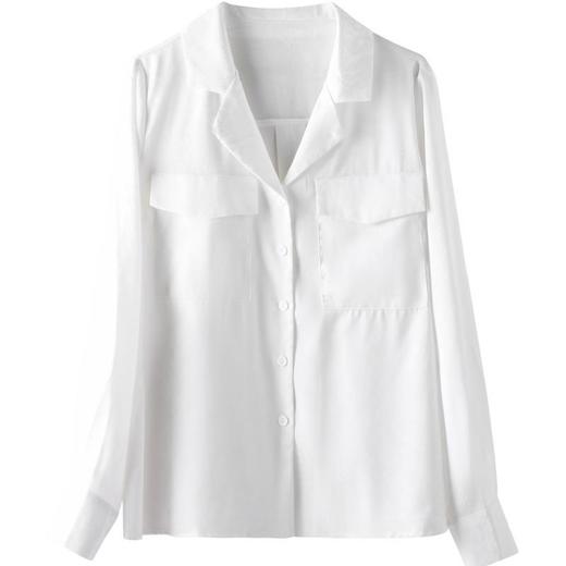 百姿 小西装领长袖衬衫2023春季新款纯色简约百搭大口袋职业衬衣 商品图4