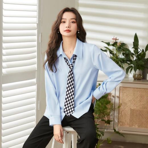 百姿 职业翻领长袖衬衫2023秋季新款都市通勤单排扣直筒纯色衬衣 商品图3