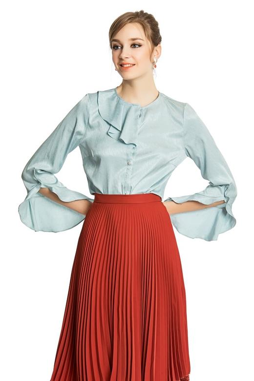 OCTAVIA 绿色荷叶边装饰上衣 3915 商品图0