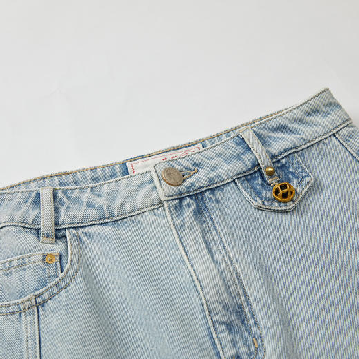 谜底牛仔半身裙2023秋新款复古高腰百搭A型前开叉中长裙233MB0990 商品图3