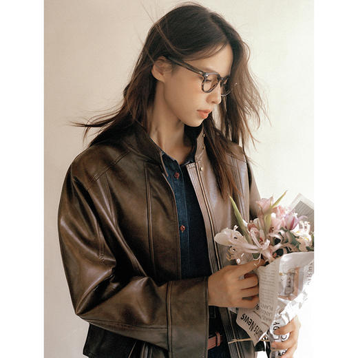 Even Vintage | 哑光复古 甜酷美式宽松短款夹克优雅显瘦皮衣外套 商品图1