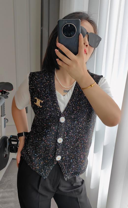 赛赛V领花钱马甲 百搭叠穿秋冬背心带胸针 商品图2