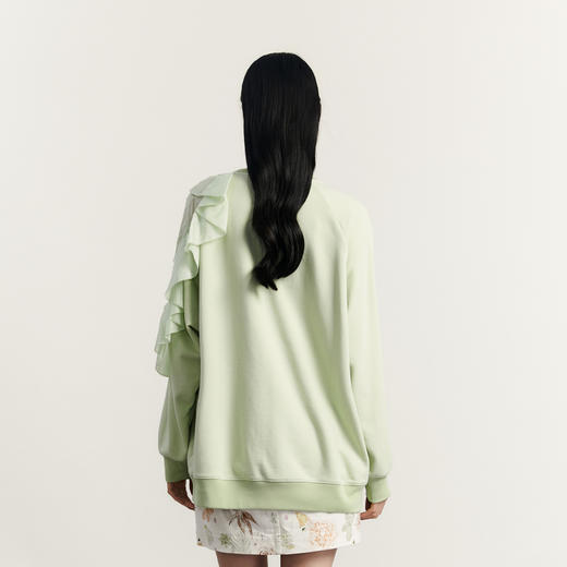 谜底中长款卫衣女2023秋款时尚浪漫荷叶边圆领宽松长袖233MV1053 商品图2