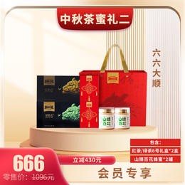 玲珑王小叶茶6号组合礼包：绿茶/红茶6号礼盒*2盒+山臻百花蜂蜜*2瓶