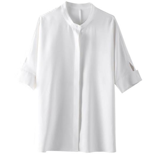 百姿 半开领衬衫女2023夏季新款韩版纯色直筒通勤五分袖开衫衬衣 商品图4