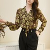 百姿 名媛V领印花长袖衬衫2023秋季新款领带气质长袖上衣女231220 商品缩略图3