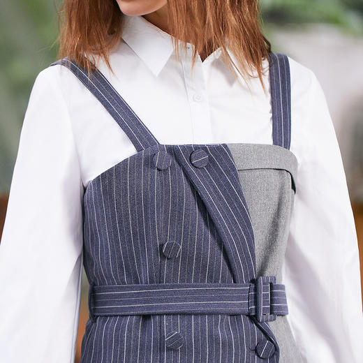 冬装女2018新款女装收腰显瘦衬衫+吊背带女裙两件套套装裙 商品图2