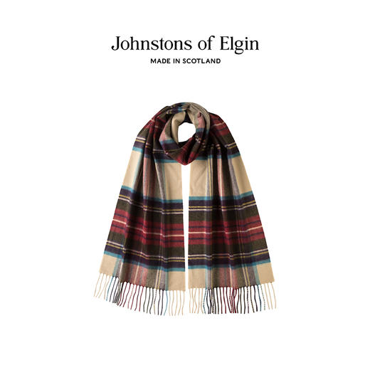 Johnstons of Elgin经典纯羊绒宽幅围巾 格纹 商品图7