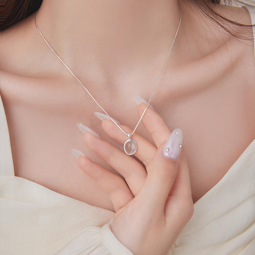 【海蓝月光】S925银椭圆月光石项链【JHY-N001266Y】 商品图1