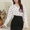 百姿 甜美波点喇叭袖衬衫2023秋季新款V领高级感雪纺衫女231305 商品缩略图3